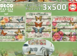 Puzzle 3 x 500 el. Kwiaty i motyle