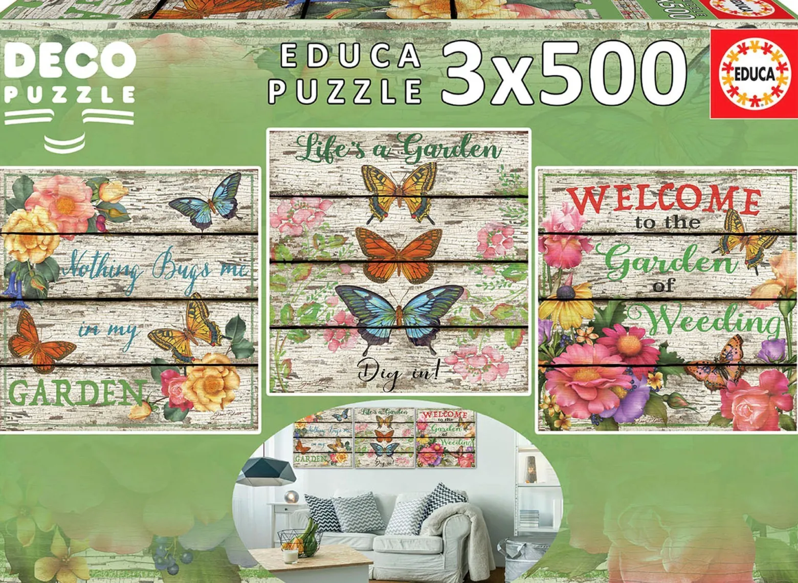 Puzzle 3 x 500 el. Kwiaty i motyle