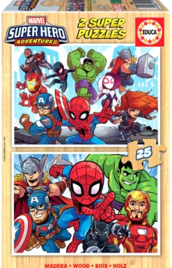 Puzzle 2 x 25 el. Marvel Super Hero Adventures (drewniane)