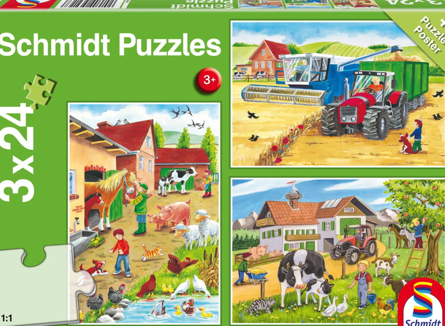 Puzzle 3 x 24 el. Praca na wsi