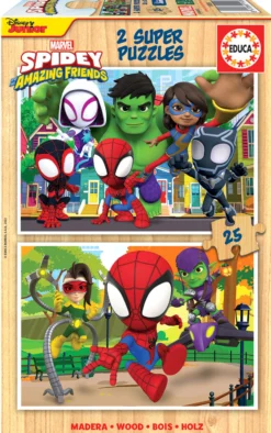 Puzzle 2 x 25 el. Spidey i Super-Kumple (drewniane)