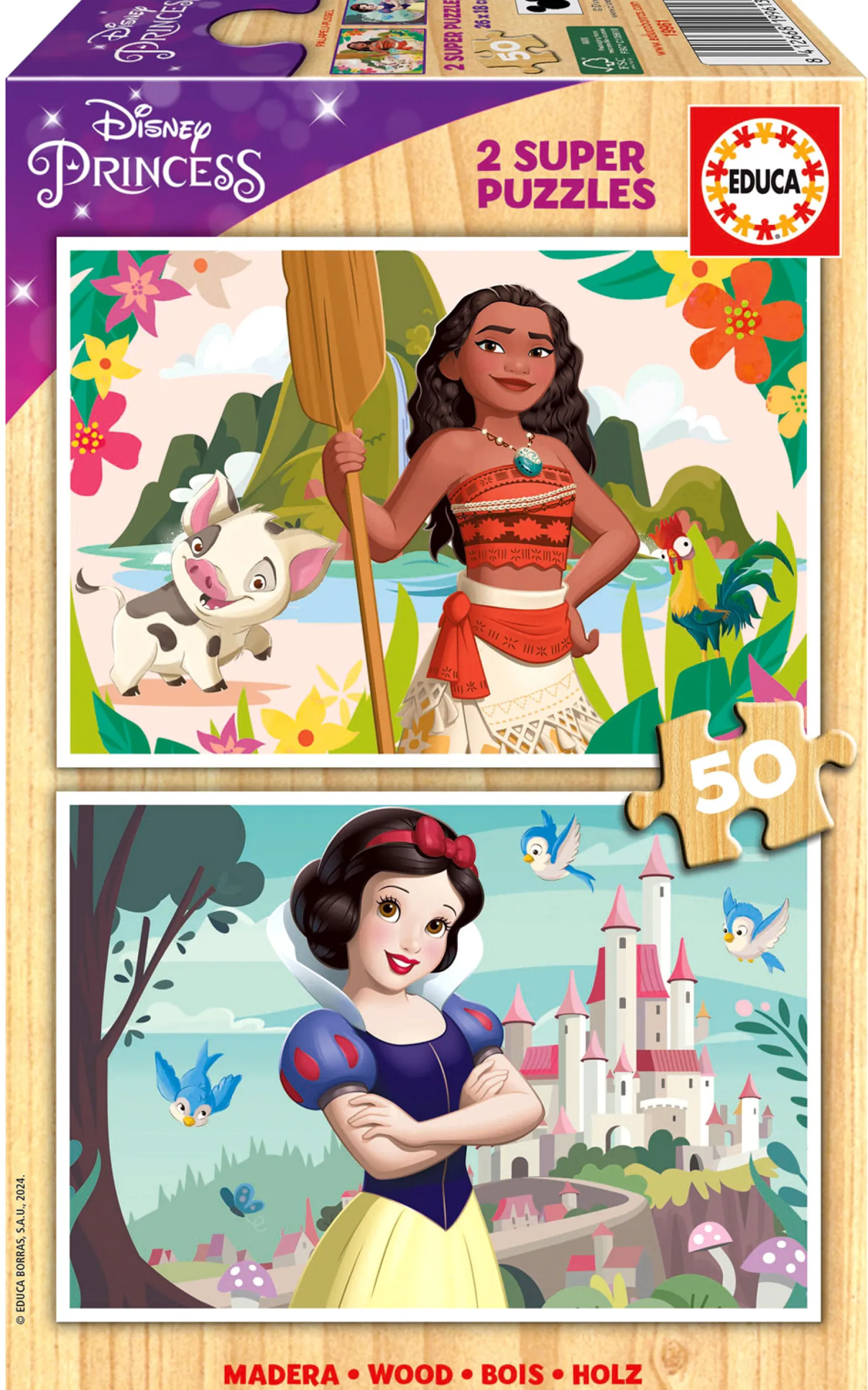Puzzle 2 x 50 el. Vaiana / Królewna Śnieżka (drewniane)