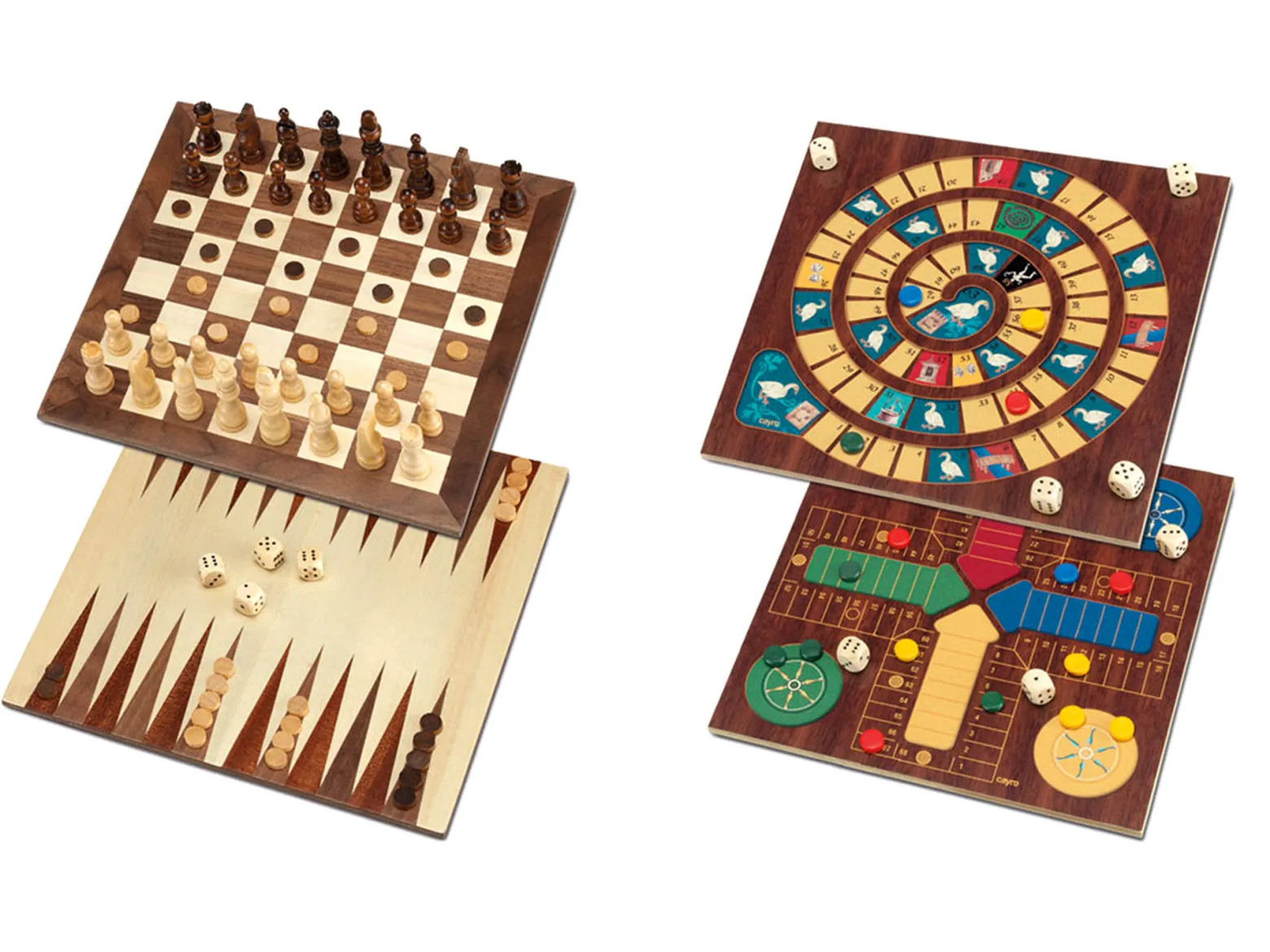 Szachy / Warcaby / Backgammon / Gęś / Chińczyk Deluxe (1615)
