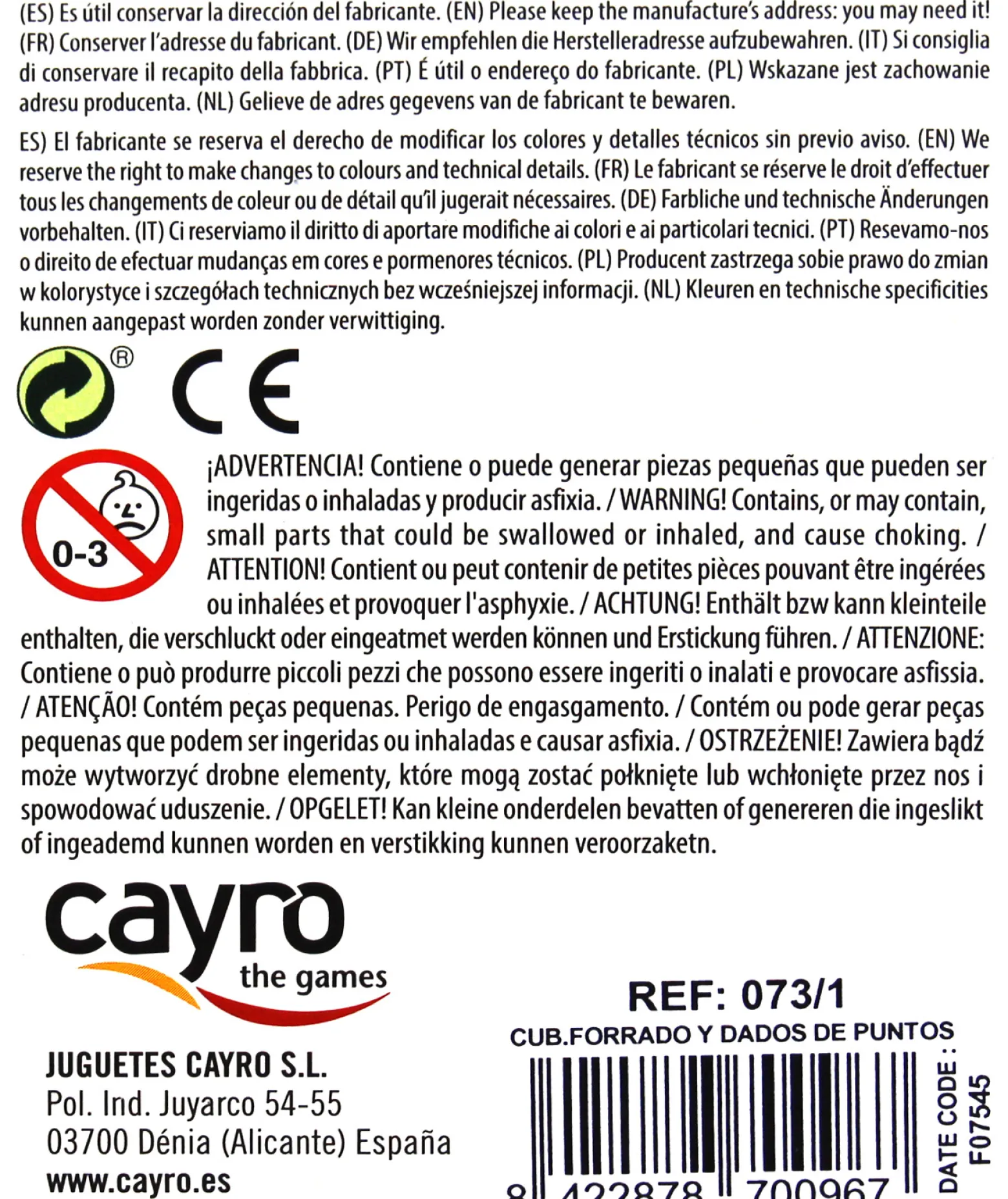 Zestaw do gry Casino: plastikowy kubek + kości oczkowe (073/1)